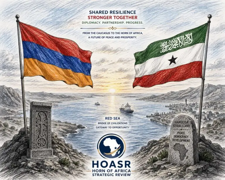 Flags of Armenia and Somaliland overlooking the Red Sea, symbolizing shared resilience, diplomacy and strategic partnership.