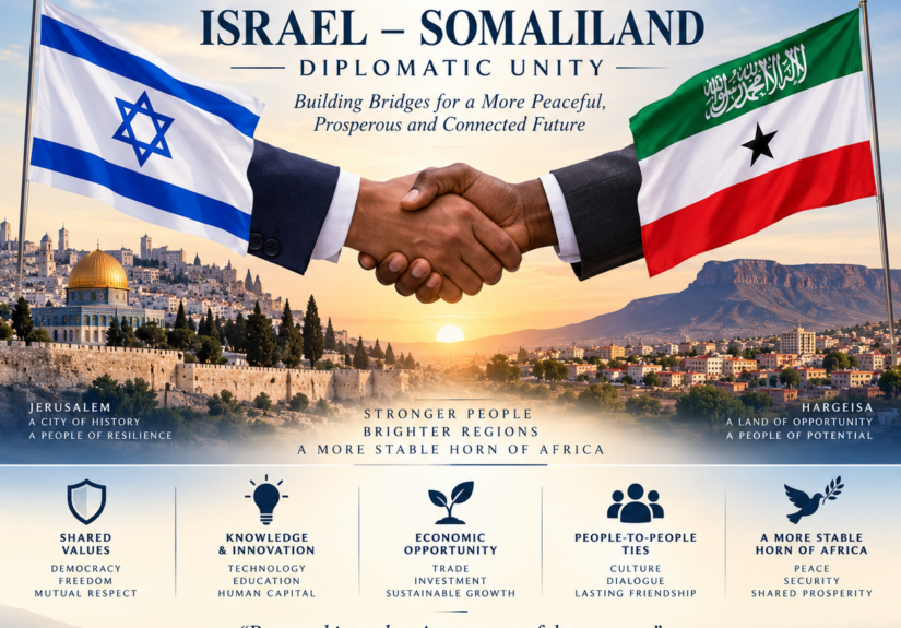 Israel and Somaliland flags symbolizing diplomatic unity and growing strategic relations between the two countries.