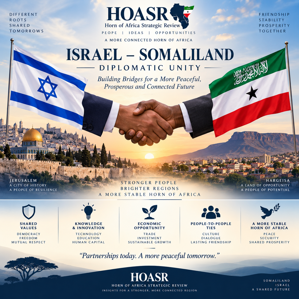 Israel and Somaliland flags symbolizing diplomatic unity and growing strategic relations between the two countries.