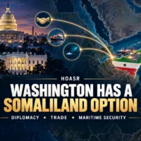 HOASR infographic connecting Washington with Somaliland and Berbera through diplomacy, trade and maritime security.