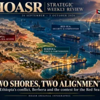 HOASR illustration of Ethiopia’s conflict, Berbera’s port and airfield, shipping routes and competing partnerships around the Red Sea.