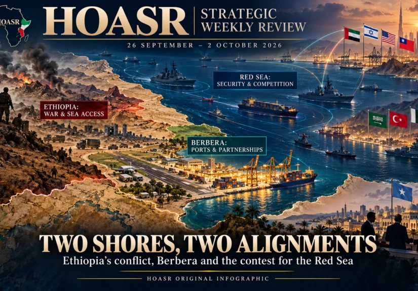 HOASR illustration of Ethiopia’s conflict, Berbera’s port and airfield, shipping routes and competing partnerships around the Red Sea.